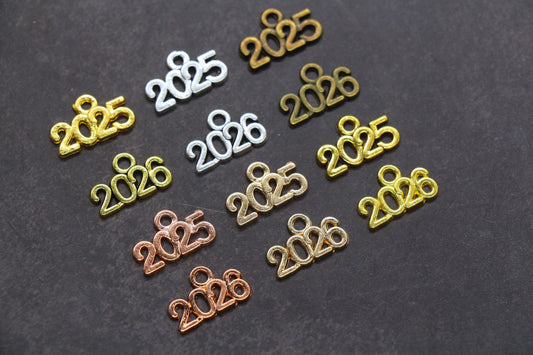 Year 2024 Charms, 2025 Charms, New Year Charms, Graduation Charms, Available in Silver, Rose Gold, Gold, Antique Gold, Bronze.