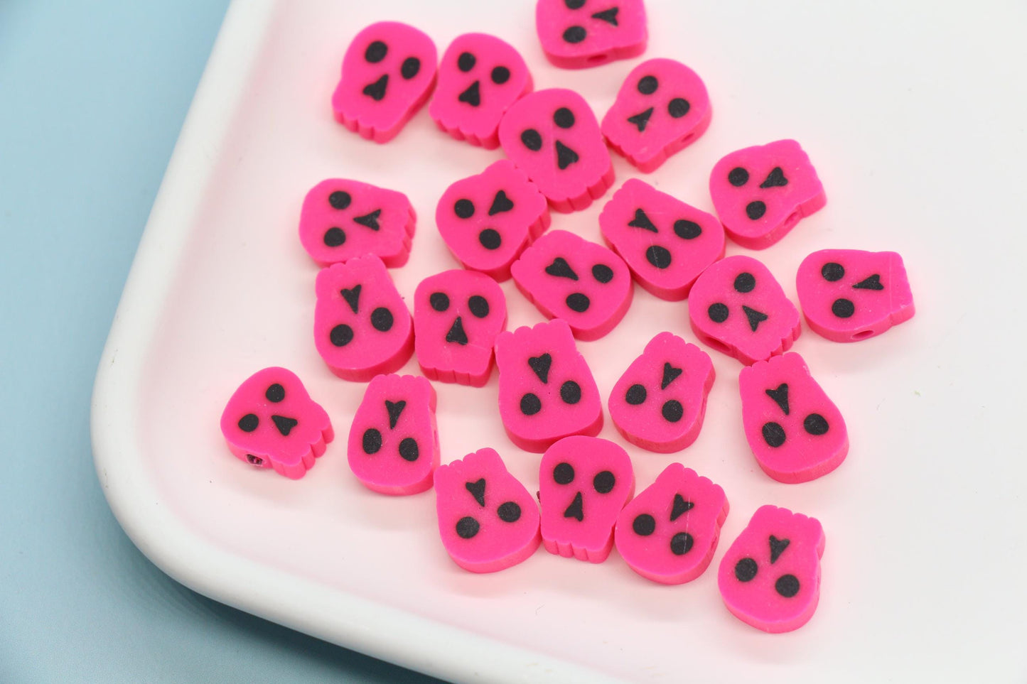 Halloween Skull Polymer Clay Beads, Orange & Pink Skull Beads for Jewelry Making, Day of the Dead Crafts, DIY Halloween Bracelets