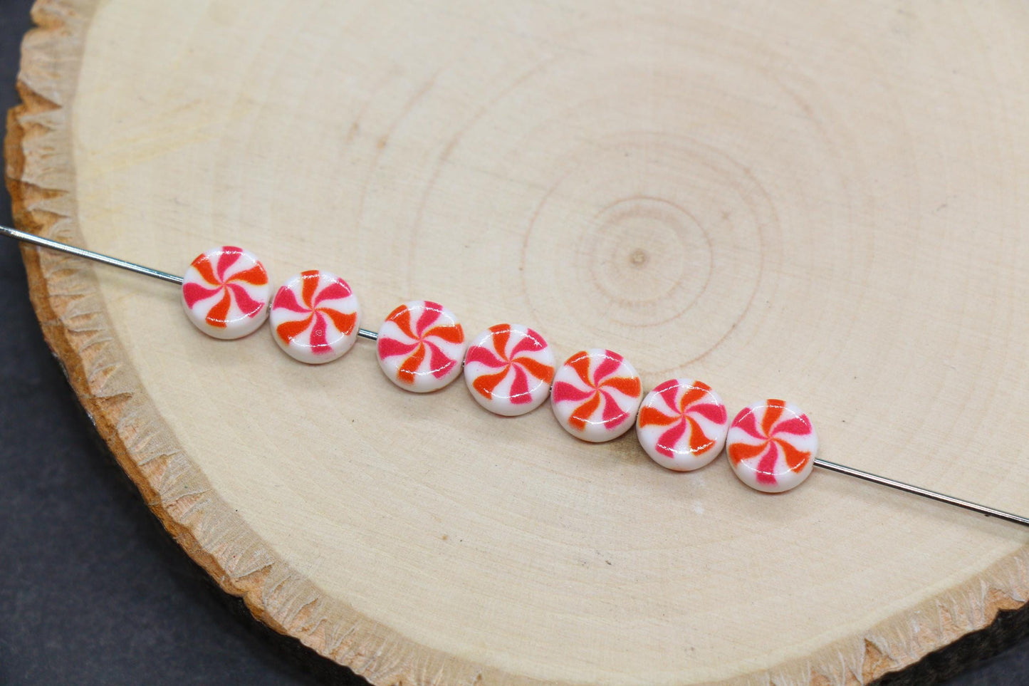 Peppermint Candy Beads 7mm, Red and White Round Acrylic Beads, Holiday Christmas Beads, Candy Cane Beads for Jewelry Making Crafts #189