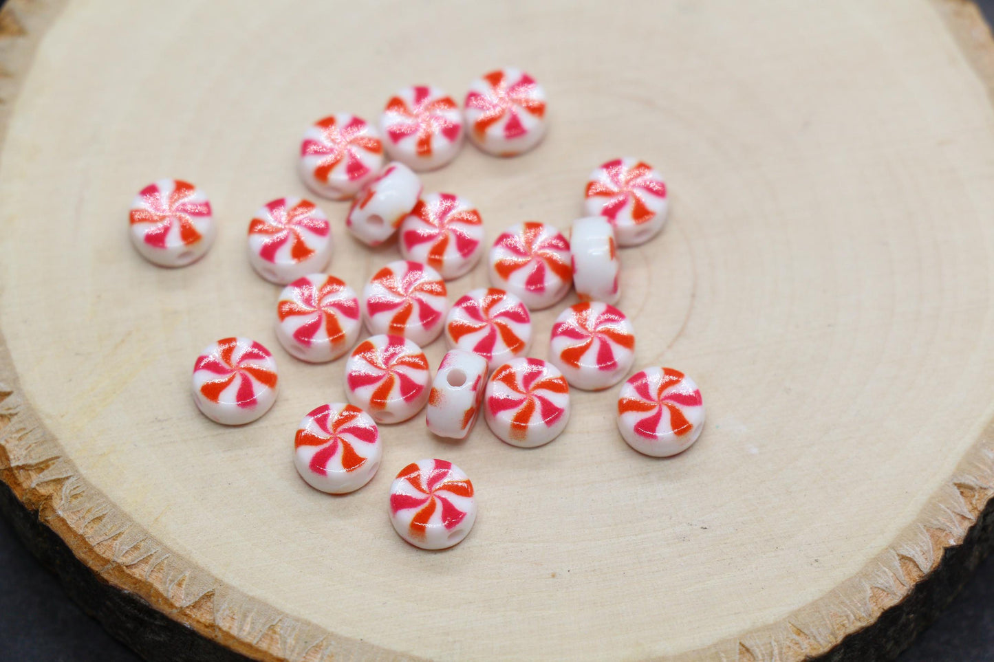 Peppermint Candy Beads 7mm, Red and White Round Acrylic Beads, Holiday Christmas Beads, Candy Cane Beads for Jewelry Making Crafts #189