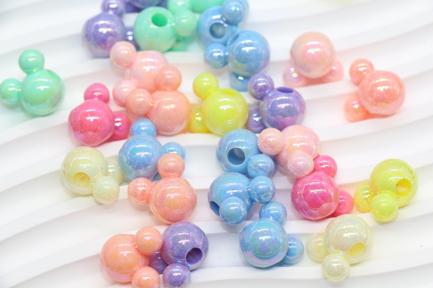 Mickey Mouse Beads, Multicolored AB Mickey Mouse Beads, Iridescent Mickey Mouse Beads, Mixed Color Mouse Beads, Large Hole Beads #1631