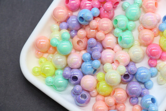 Mickey Mouse Beads, Multicolored AB Mickey Mouse Beads, Iridescent Mickey Mouse Beads, Mixed Color Mouse Beads, Large Hole Beads #1631