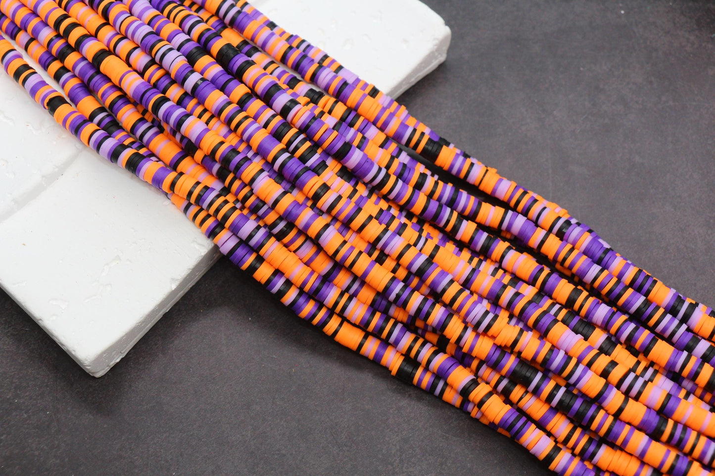 6mm Halloween Heishi Beads, Polymer Clay Flat Disc Beads, Spooky Season Beads Orange Black Purple Green, Jewelry Making Supplies
