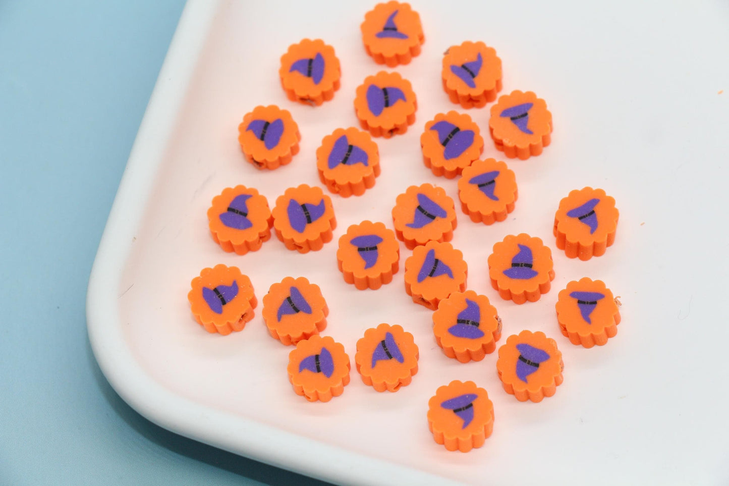 Halloween Polymer Clay Beads, Ghost & Witch Hat Round Beads for Jewelry Making, Halloween Bracelet Supplies, Fall Craft Accessories