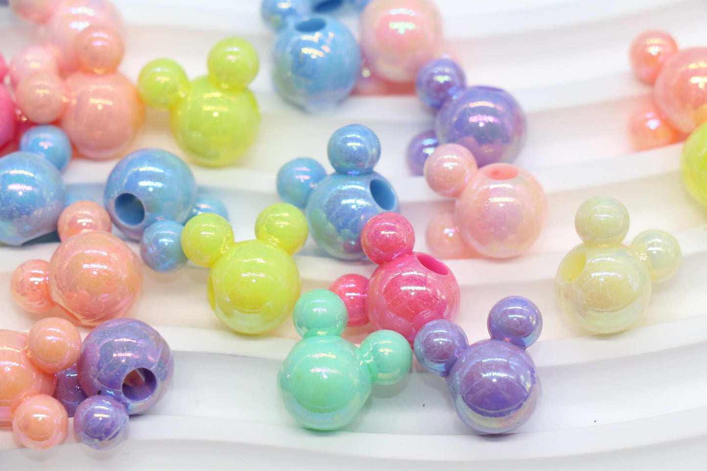 Mickey Mouse Beads, Multicolored AB Mickey Mouse Beads, Iridescent Mickey Mouse Beads, Mixed Color Mouse Beads, Large Hole Beads #1631