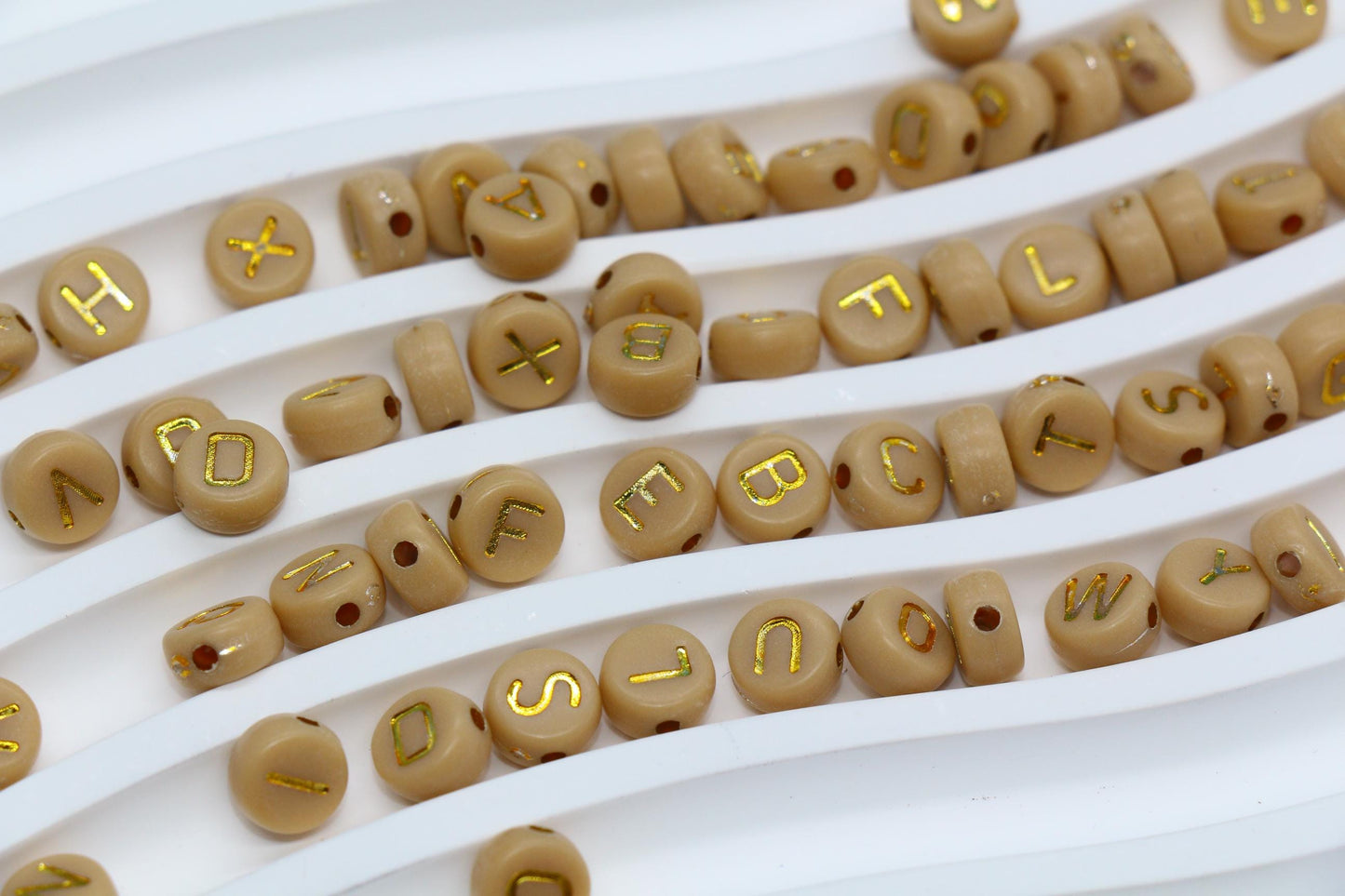 Mixed Gold Letter Beads, Round Plastic Alphabet Beads for Jewelry Making, Bright Colorful DIY Beads for Bracelets, Necklaces, Custom Names