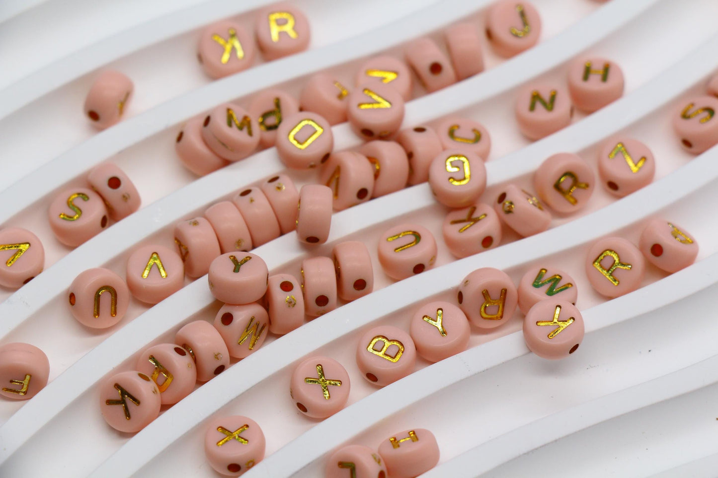 Mixed Gold Letter Beads, Round Plastic Alphabet Beads for Jewelry Making, Bright Colorful DIY Beads for Bracelets, Necklaces, Custom Names