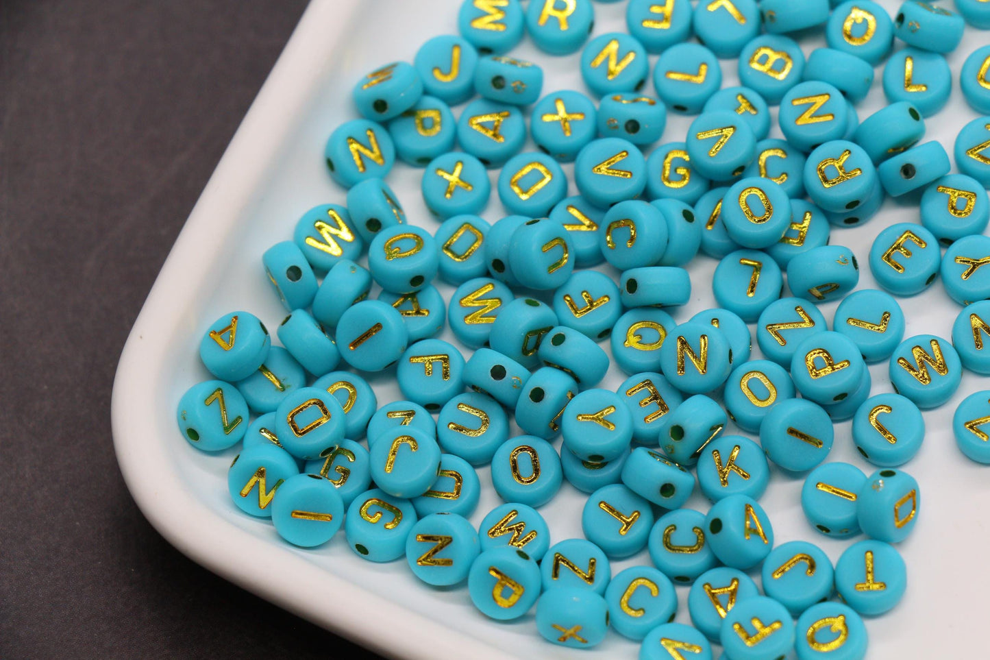 Mixed Gold Letter Beads, Round Plastic Alphabet Beads for Jewelry Making, Bright Colorful DIY Beads for Bracelets, Necklaces, Custom Names