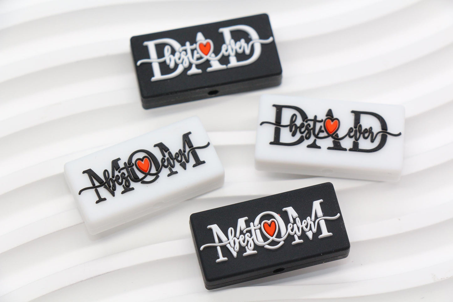 Best Mom & Dad Ever Silicone Focal Beads, Rectangular Letter Beads for Keychains, Bracelets, DIY Crafts, Gift for Mom, Dad