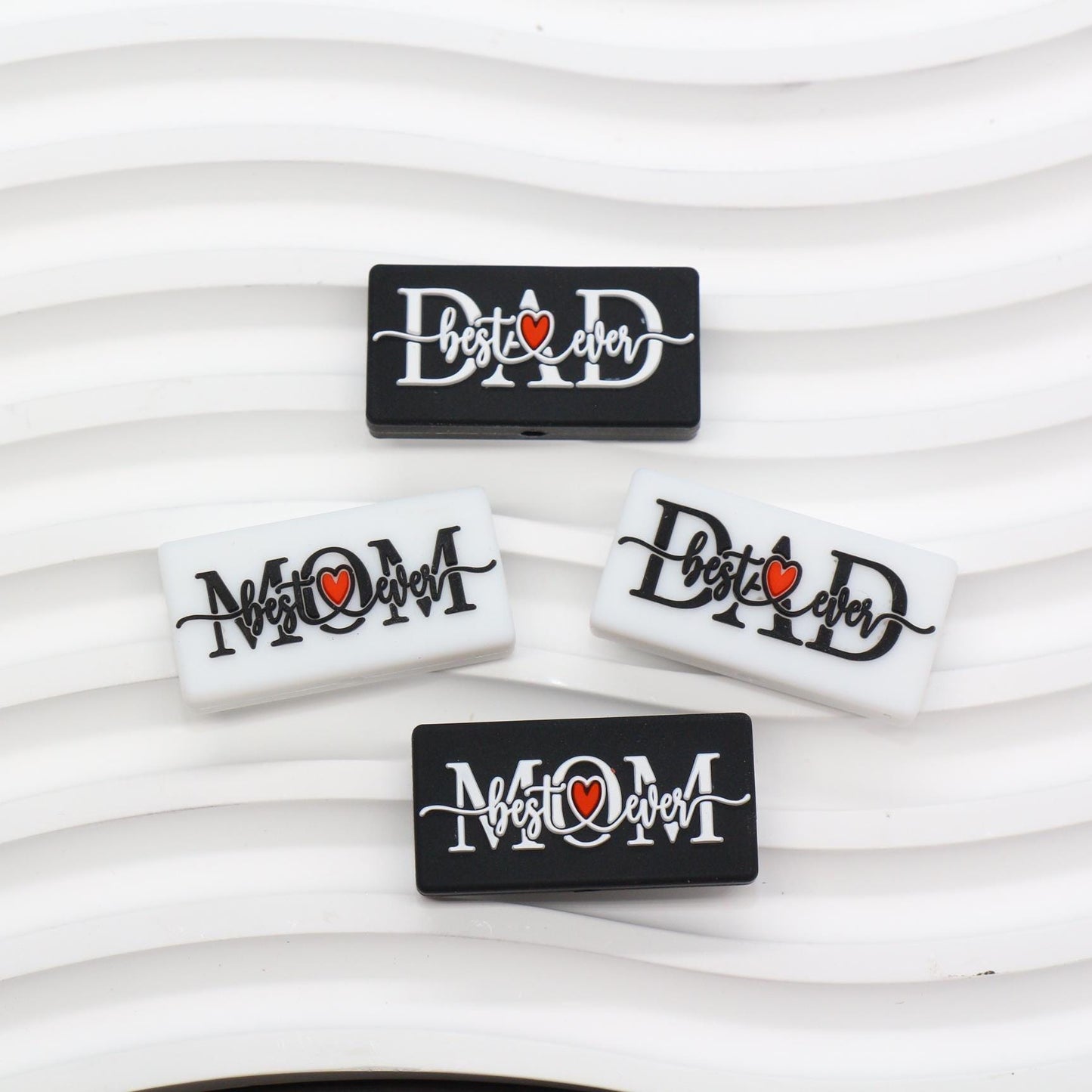 Best Mom & Dad Ever Silicone Focal Beads, Rectangular Letter Beads for Keychains, Bracelets, DIY Crafts, Gift for Mom, Dad