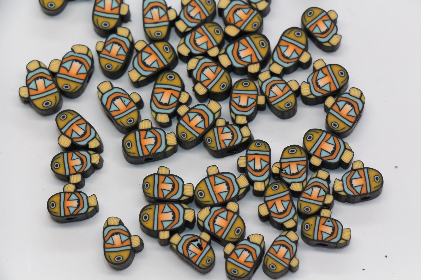 Clownfish Polymer Clay Beads, Ocean Animal Beads for Jewelry Making, Sea Life Beads for Bracelets, Fish Beads, Tropical Sea Creatures #1021