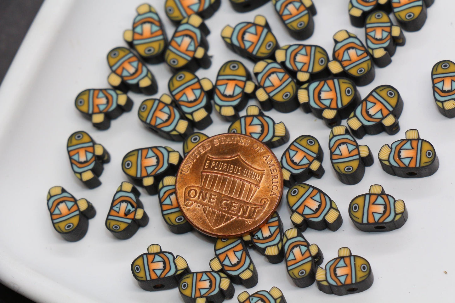 Clownfish Polymer Clay Beads, Ocean Animal Beads for Jewelry Making, Sea Life Beads for Bracelets, Fish Beads, Tropical Sea Creatures #1021