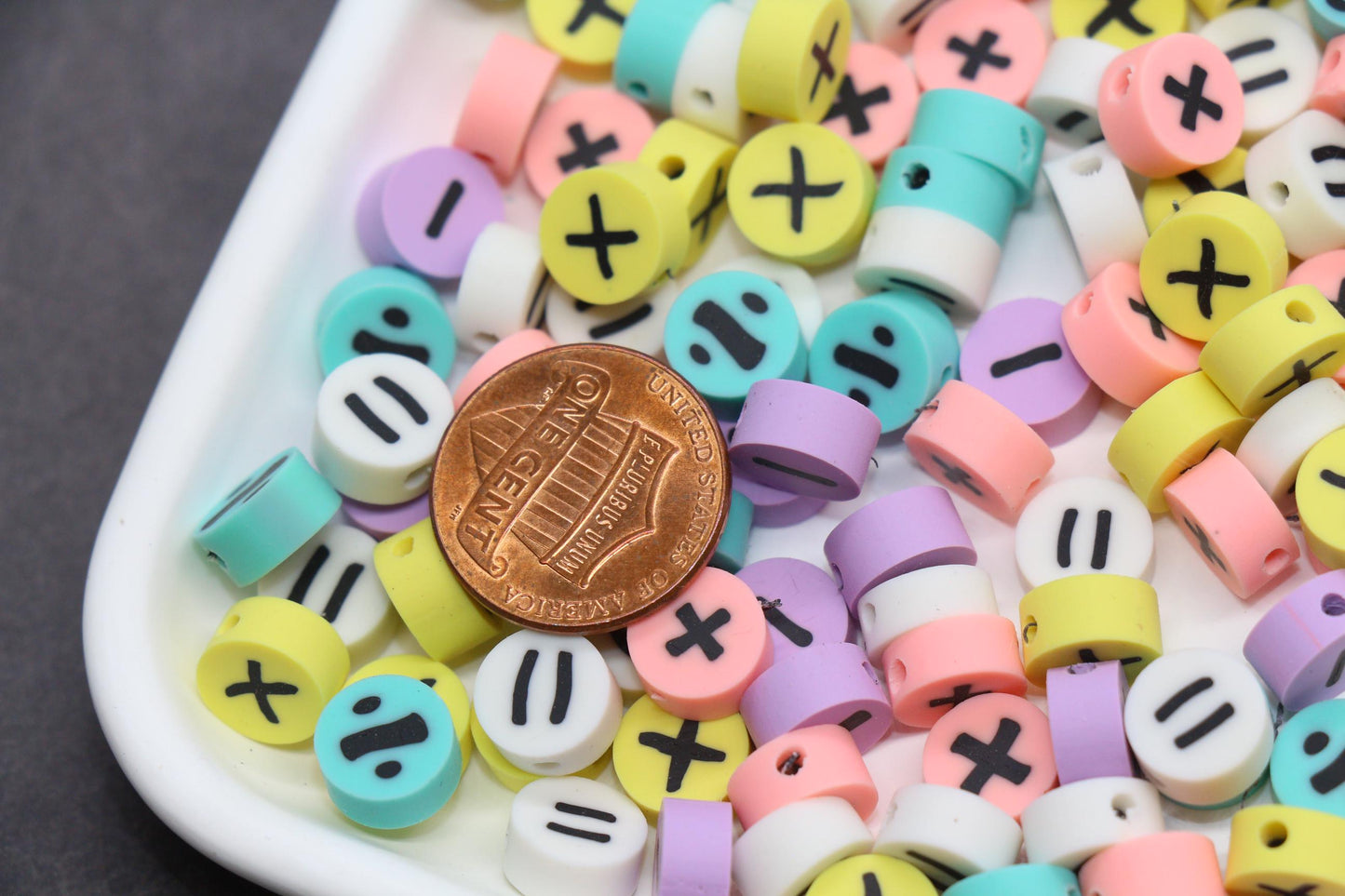 Pastel Math Symbol Polymer Clay Beads, Plus Minus Equal Beads Mix, Cute Kawaii Beads for Bracelets and Jewelry Making #1023