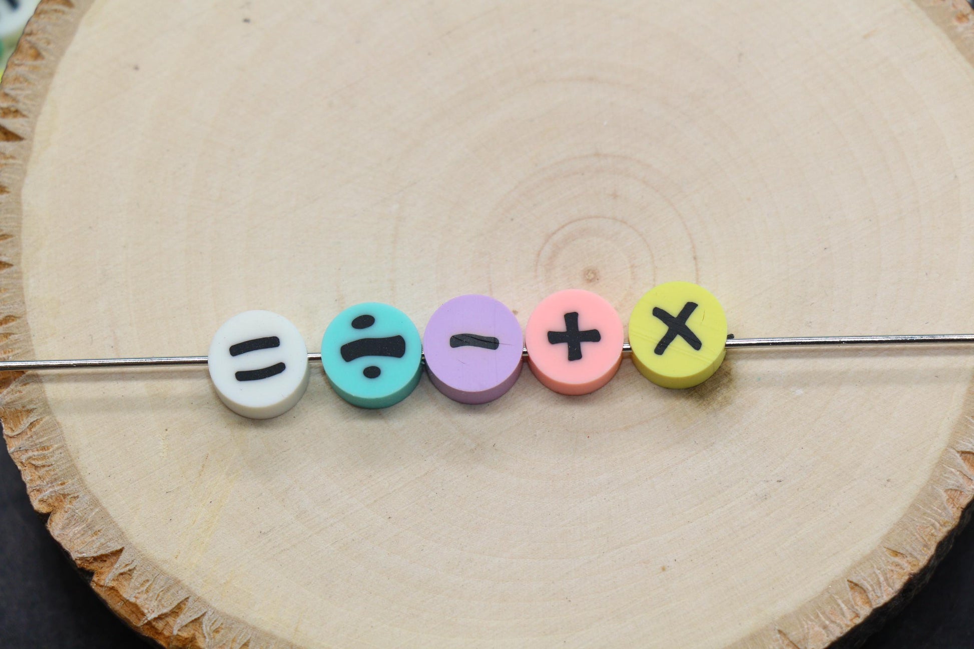 Pastel Math Symbol Polymer Clay Beads, Plus Minus Equal Beads Mix, Cute Kawaii Beads for Bracelets and Jewelry Making #1023