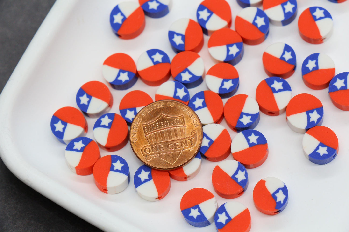 Chile Flag Polymer Clay Beads, Red White Blue Star Beads for Bracelets, Patriotic, Travel, Cultural Jewelry Making Supplies #1024