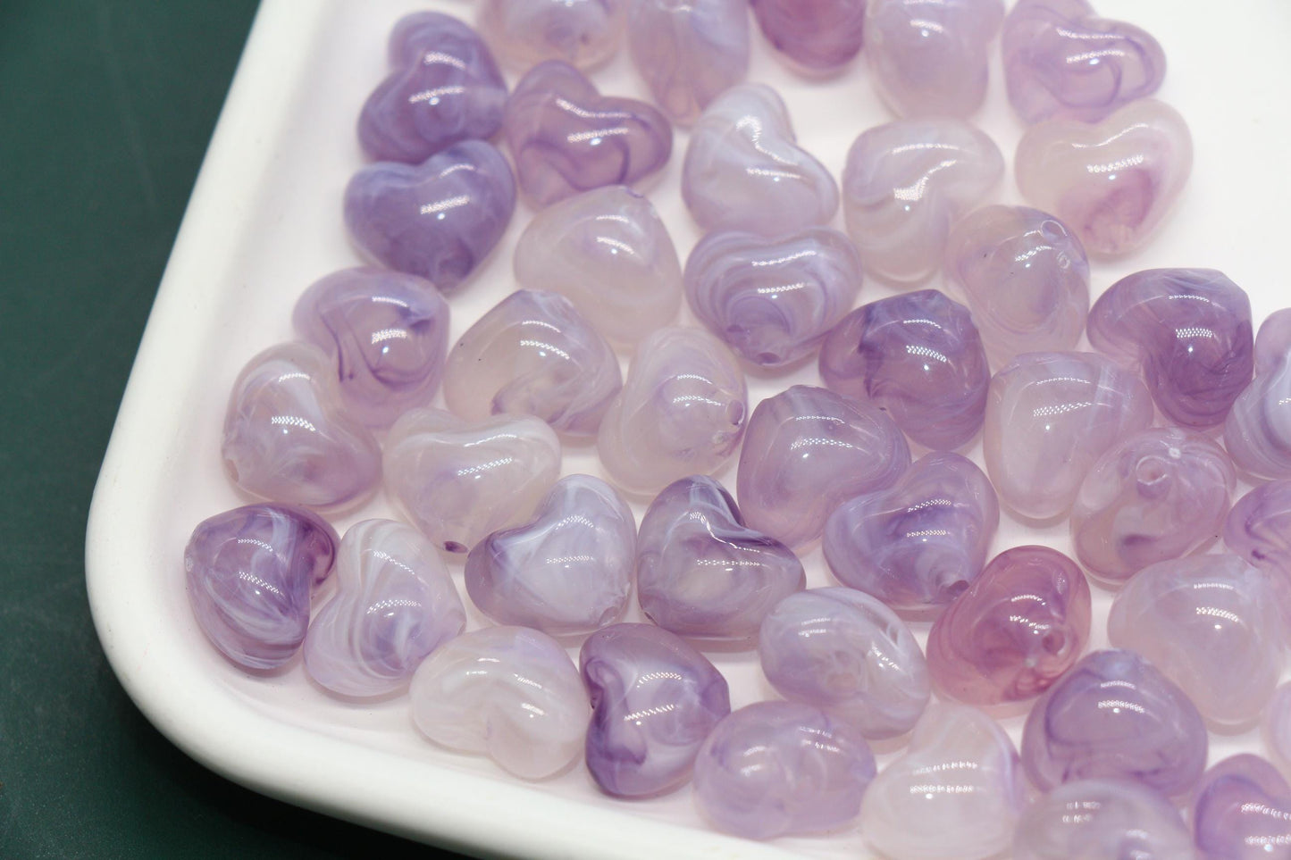 Marbled Plastic Heart Beads, 12mm Acrylic Heart Beads for Jewelry Making, Bracelets, Necklaces, DIY Crafts, Romantic Gift Supplies