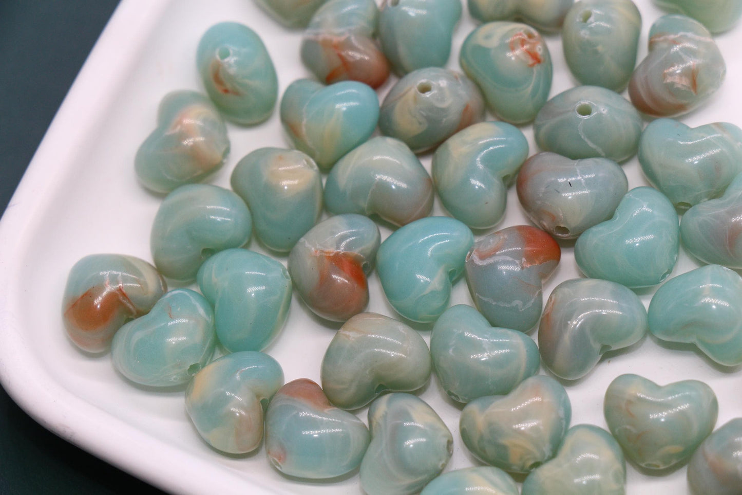 Marbled Plastic Heart Beads, 12mm Acrylic Heart Beads for Jewelry Making, Bracelets, Necklaces, DIY Crafts, Romantic Gift Supplies