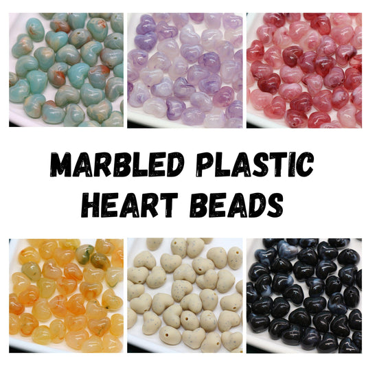 Marbled Plastic Heart Beads, 12mm Acrylic Heart Beads for Jewelry Making, Bracelets, Necklaces, DIY Crafts, Romantic Gift Supplies