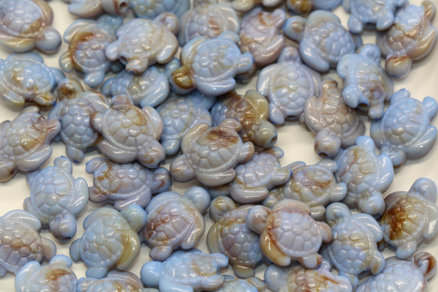 Marbled Turtle Acrylic Beads, 14mm Sea Turtle Beads for Jewelry Making, Ocean-Inspired Craft Supplies, Tropical Keychains