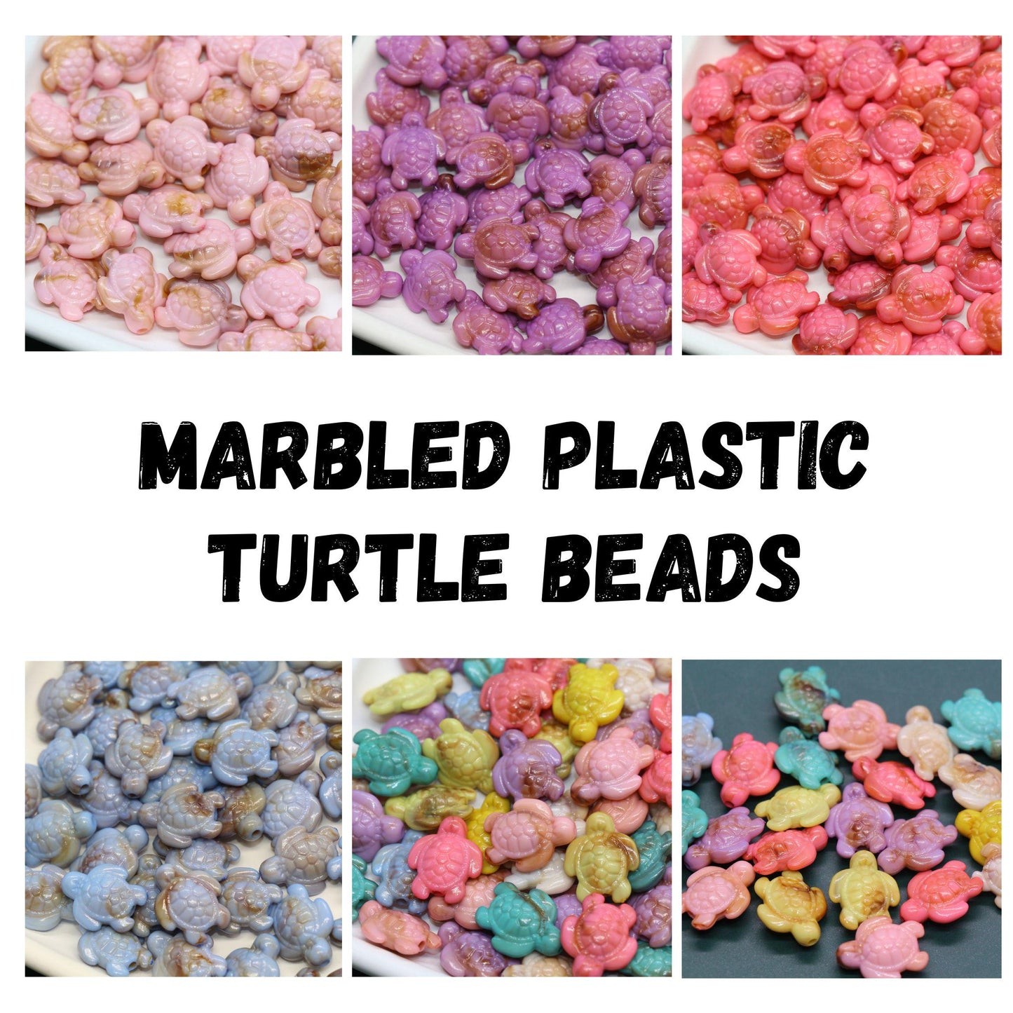 Mixed marbled acrylic turtle beads in assorted tropical colors