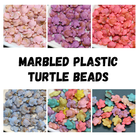 Mixed marbled acrylic turtle beads in assorted tropical colors