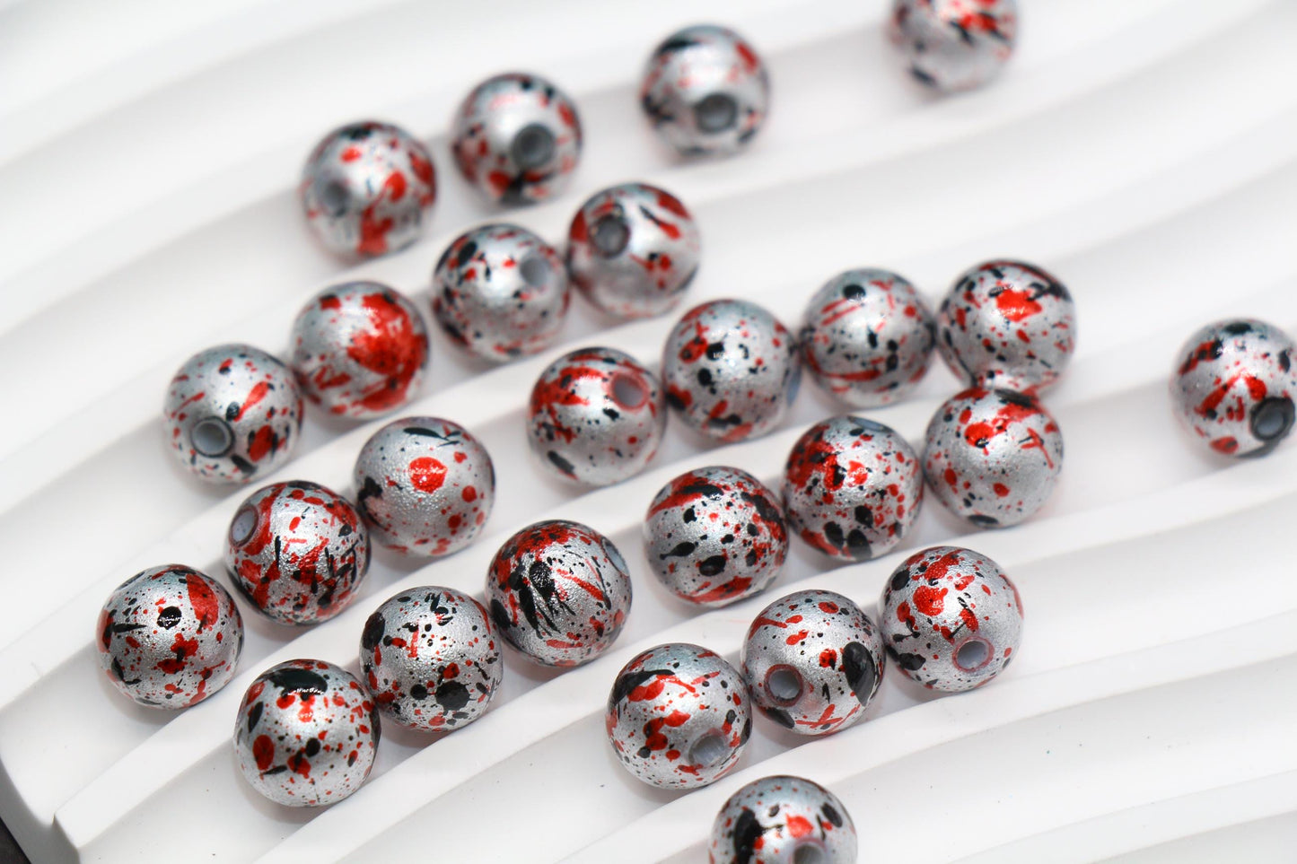 10mm Splatter Painted Acrylic Beads, Round Glossy Beads with Gold and Black Speckle for Jewelry Making, DIY Crafts