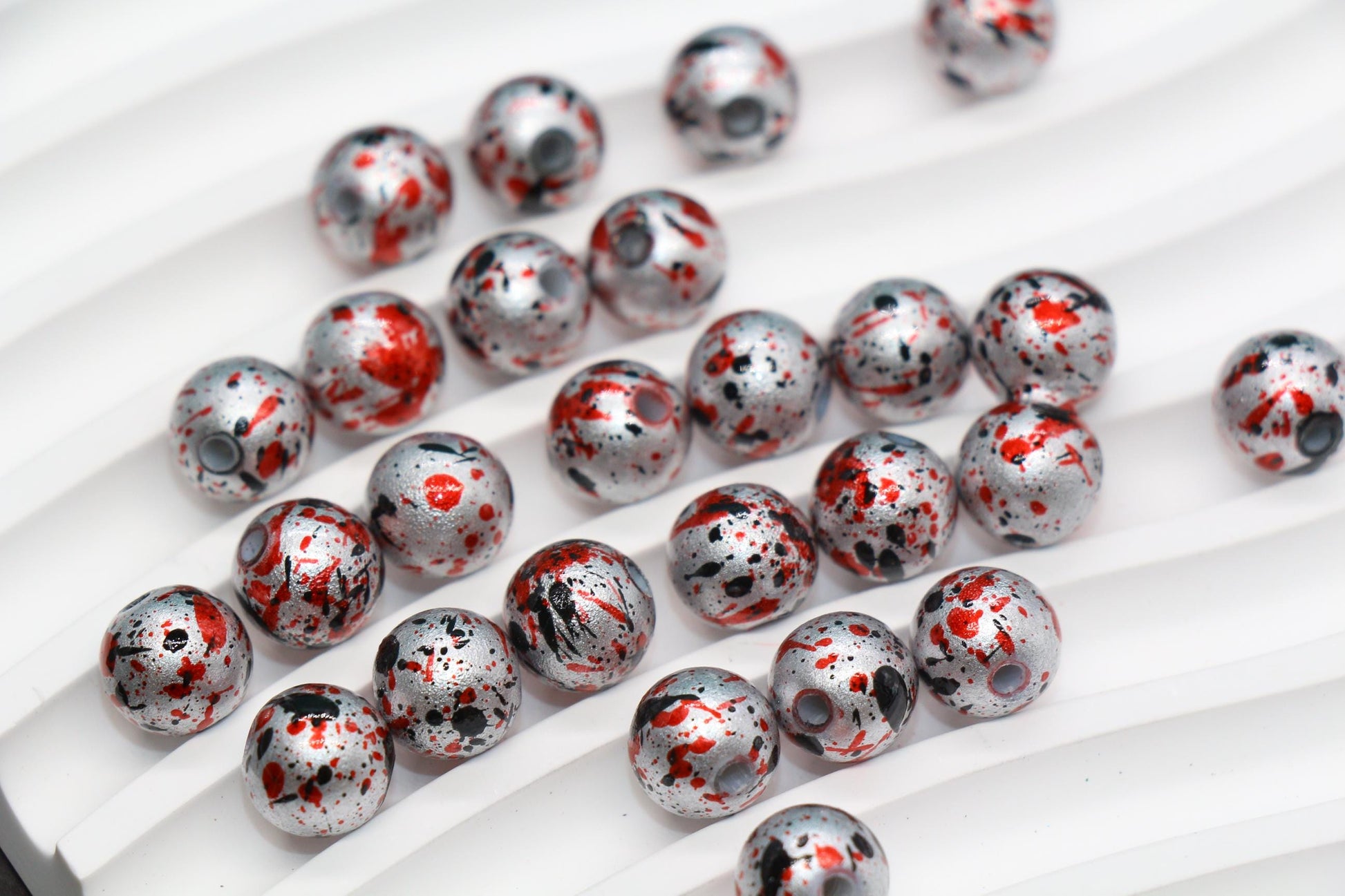 10mm Splatter Painted Acrylic Beads, Round Glossy Beads with Gold and Black Speckle for Jewelry Making, DIY Crafts