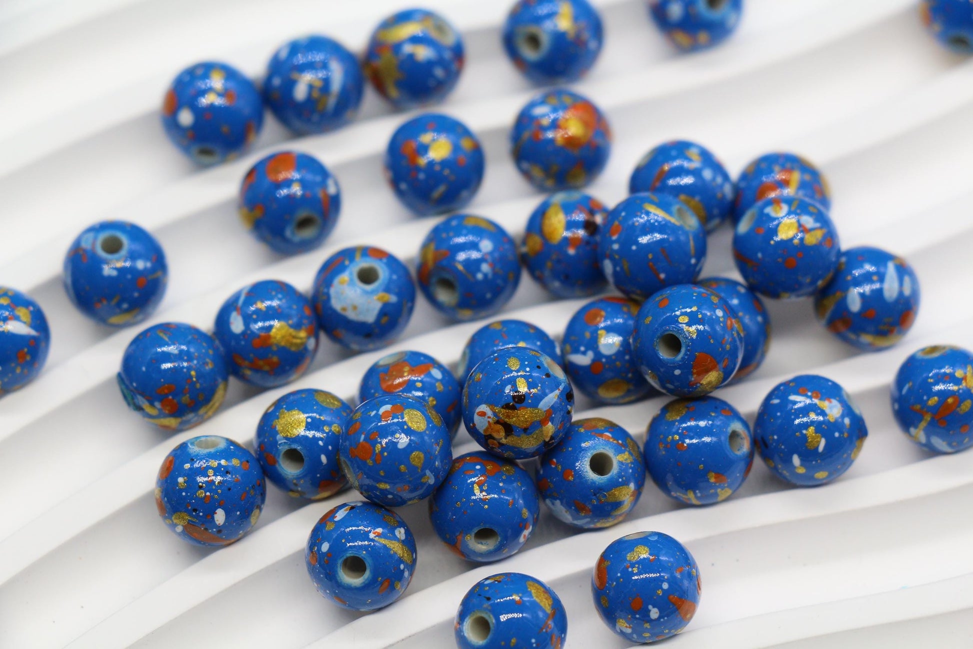 10mm Splatter Painted Acrylic Beads, Round Glossy Beads with Gold and Black Speckle for Jewelry Making, DIY Crafts