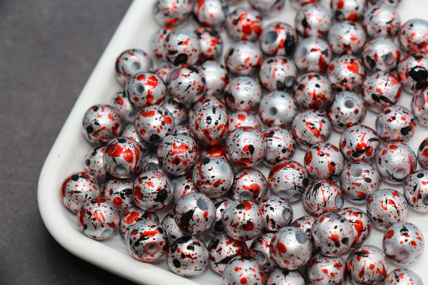 10mm Splatter Painted Acrylic Beads, Round Glossy Beads with Gold and Black Speckle for Jewelry Making, DIY Crafts