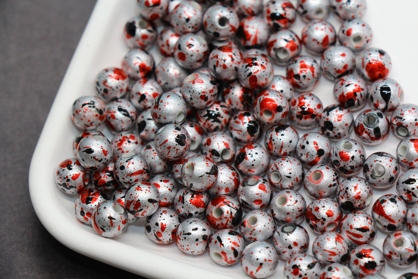8mm Splatter Painted Acrylic Beads, Round Glossy Beads with Gold and Black Speckle for Jewelry Making, DIY Crafts