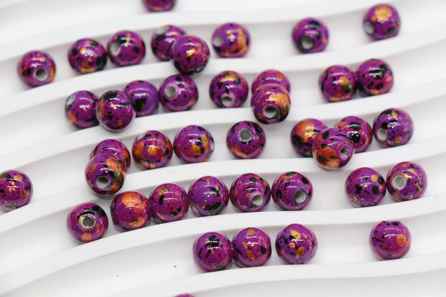 8mm Splatter Painted Acrylic Beads, Round Glossy Beads with Gold and Black Speckle for Jewelry Making, DIY Crafts