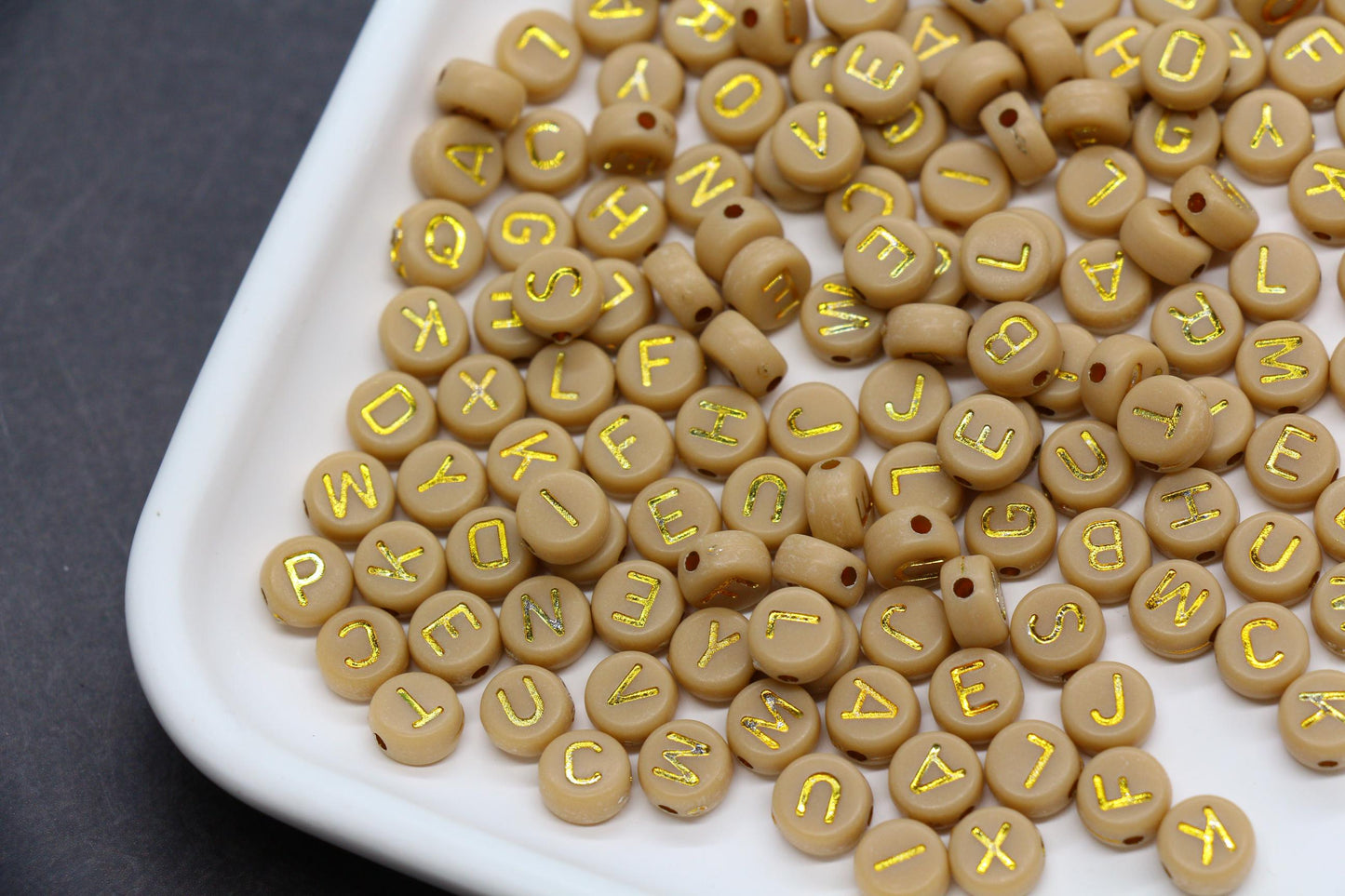 Mixed Gold Letter Beads, Round Plastic Alphabet Beads for Jewelry Making, Bright Colorful DIY Beads for Bracelets, Necklaces, Custom Names