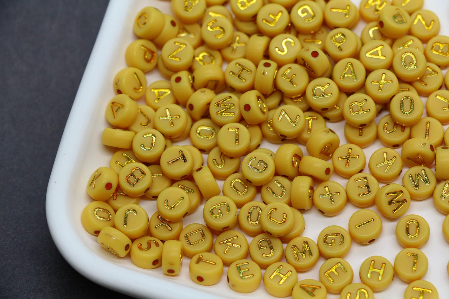 Mixed Gold Letter Beads, Round Plastic Alphabet Beads for Jewelry Making, Bright Colorful DIY Beads for Bracelets, Necklaces, Custom Names