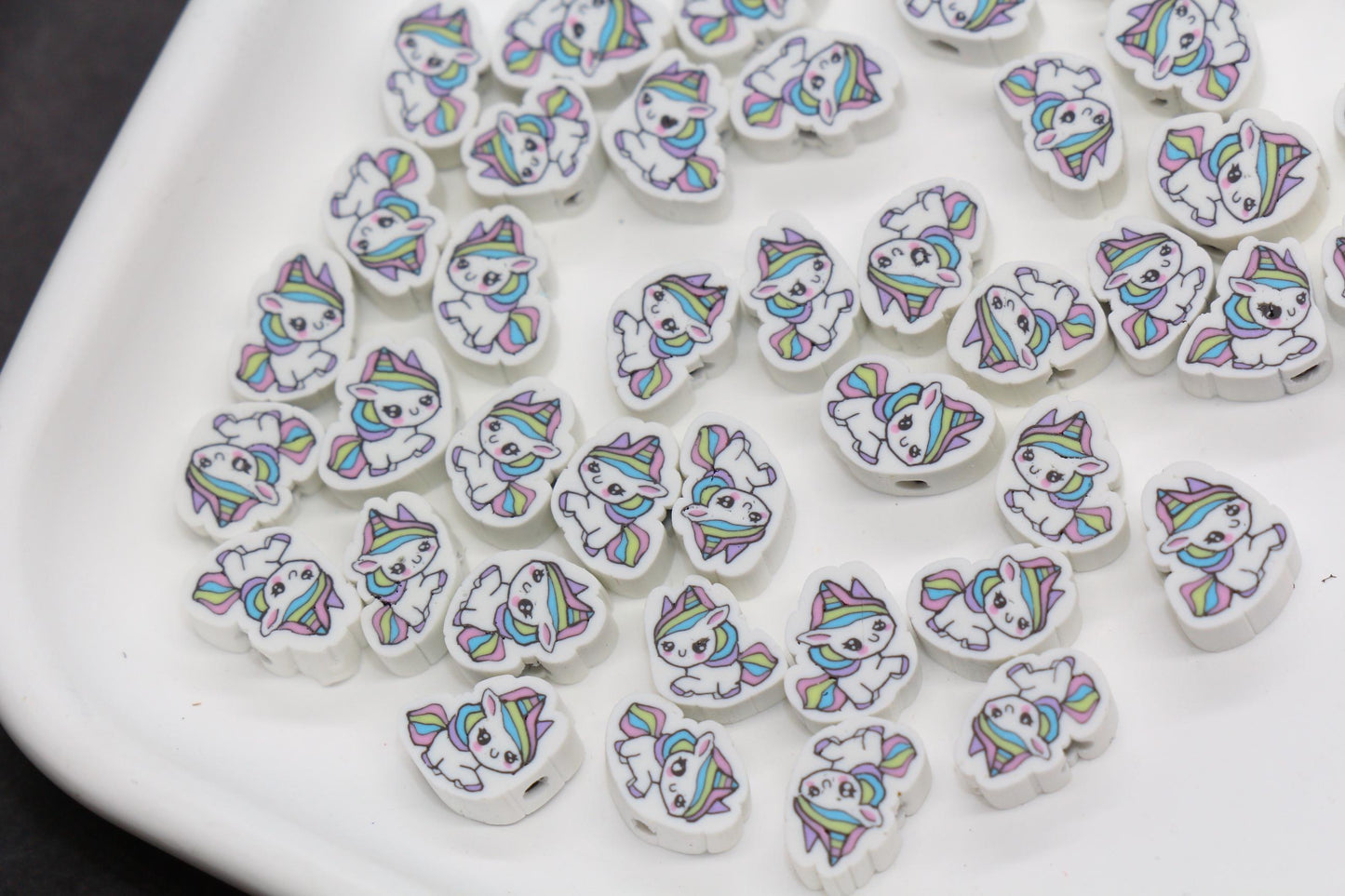 Unicorn Beads for Bracelets, Polymer Clay Beads, Cute Animal Beads for Kids Jewelry Making, Kawaii Pony Beads, DIY Craft Supplies #369
