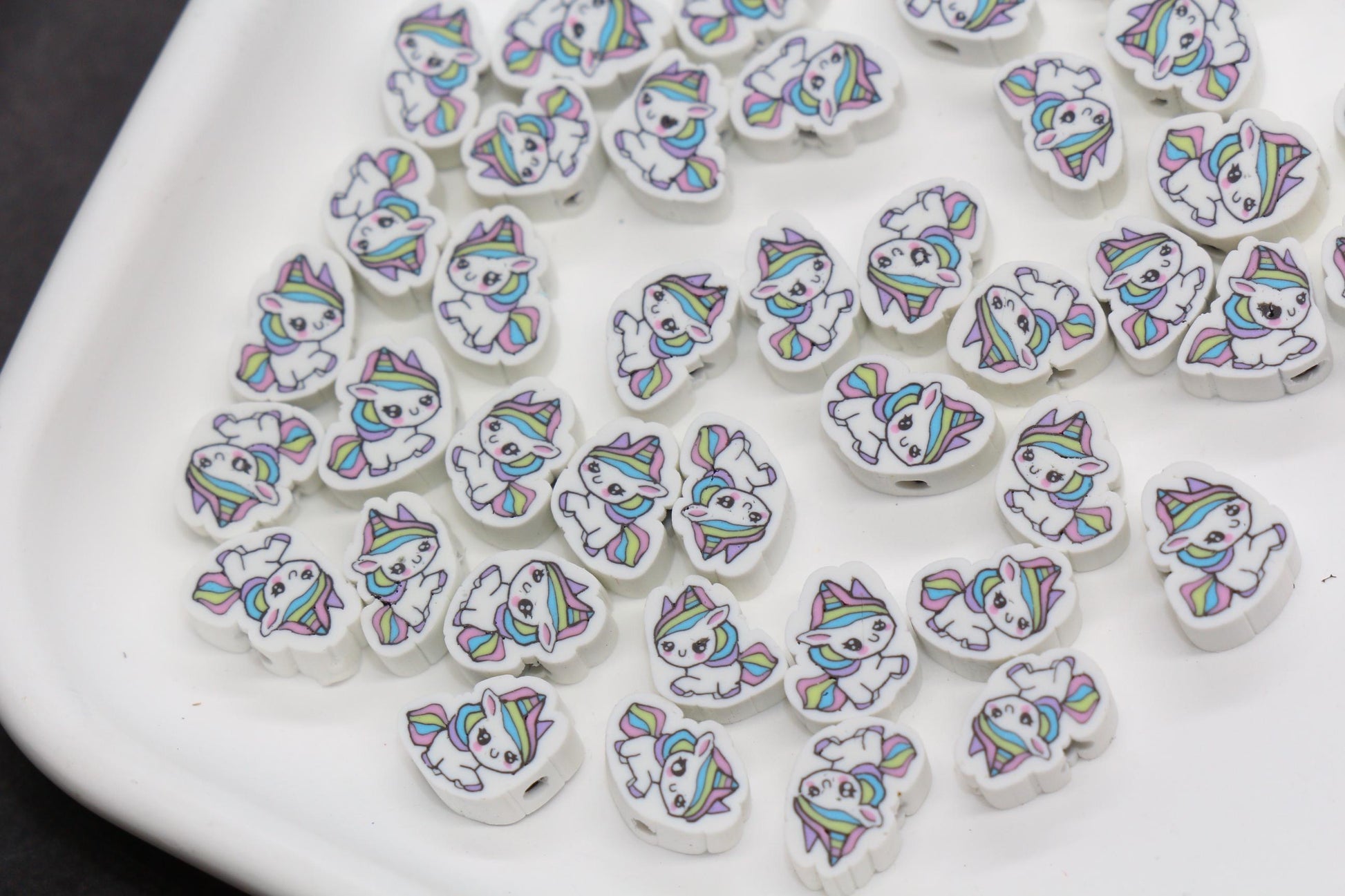 Unicorn Beads for Bracelets, Polymer Clay Beads, Cute Animal Beads for Kids Jewelry Making, Kawaii Pony Beads, DIY Craft Supplies #369