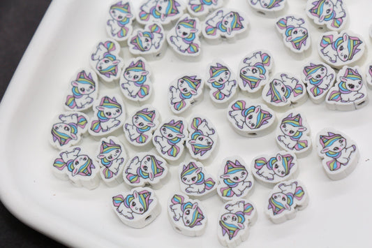 Unicorn Beads for Bracelets, Polymer Clay Beads, Cute Animal Beads for Kids Jewelry Making, Kawaii Pony Beads, DIY Craft Supplies #369