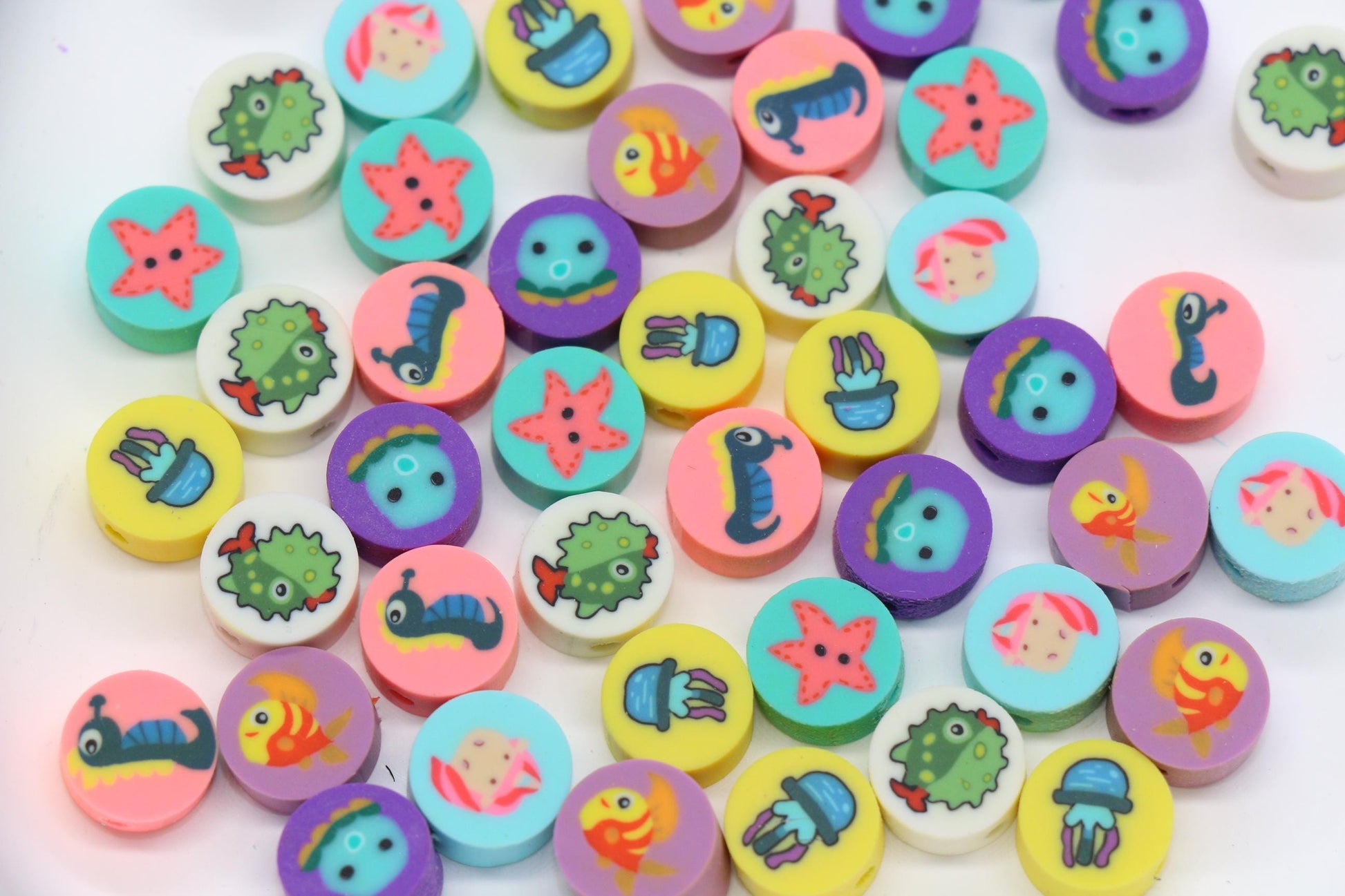Ocean Theme Polymer Clay Beads Mix, Sea Animal Beads for Bracelets, Cute Beach Beads for Jewelry Making #1020