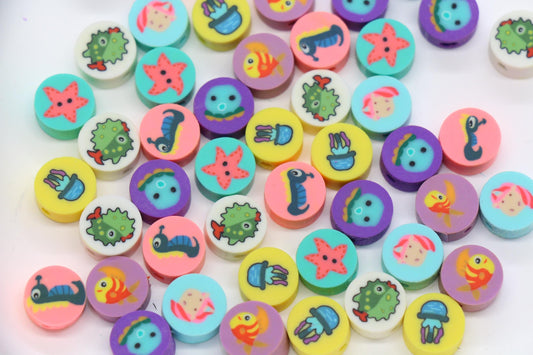 Ocean Theme Polymer Clay Beads Mix, Sea Animal Beads for Bracelets, Cute Beach Beads for Jewelry Making #1020