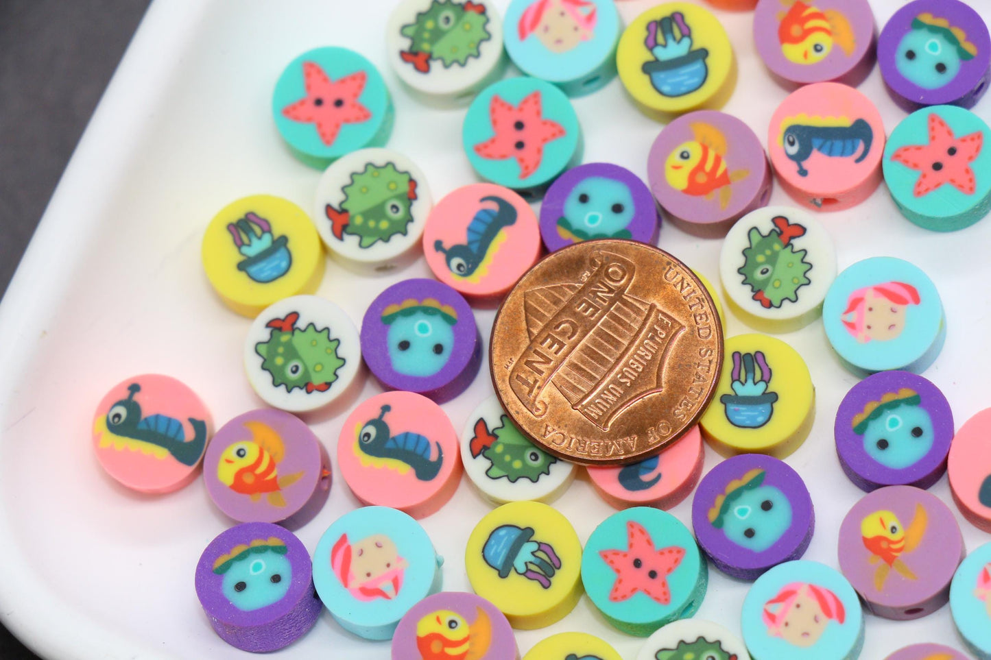 Ocean Theme Polymer Clay Beads Mix, Sea Animal Beads for Bracelets, Cute Beach Beads for Jewelry Making #1020