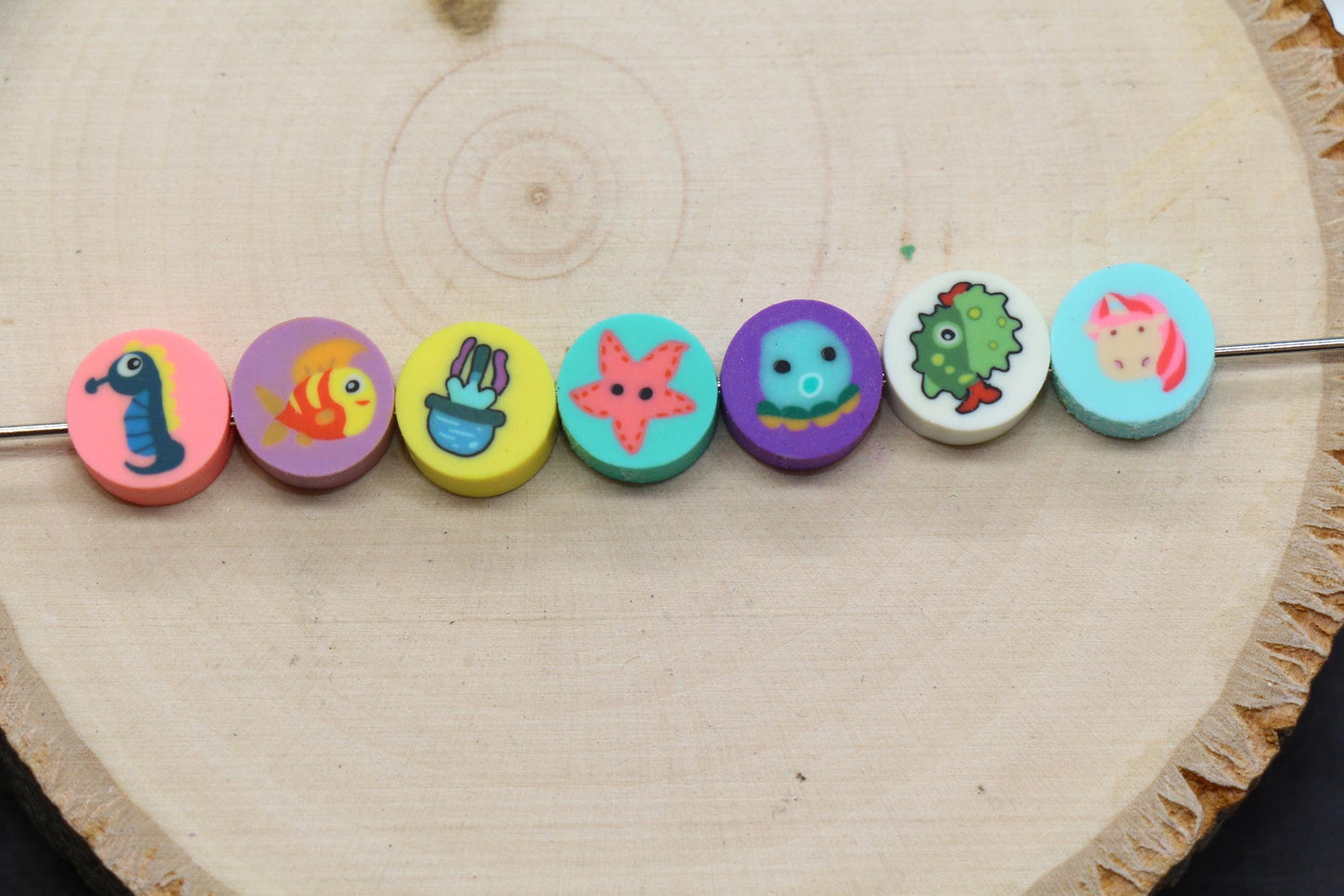 Ocean Theme Polymer Clay Beads Mix, Sea Animal Beads for Bracelets, Cute Beach Beads for Jewelry Making #1020