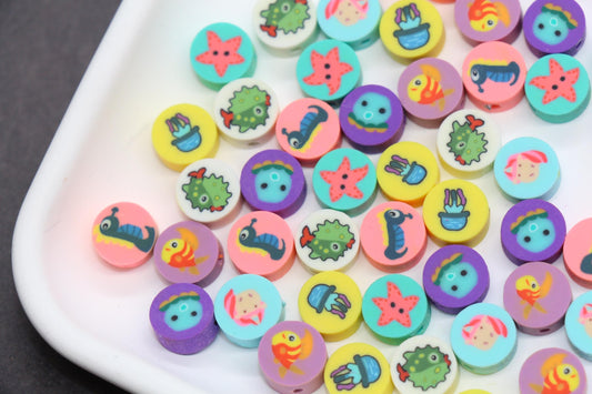 Ocean Theme Polymer Clay Beads Mix, Sea Animal Beads for Bracelets, Cute Beach Beads for Jewelry Making #1020