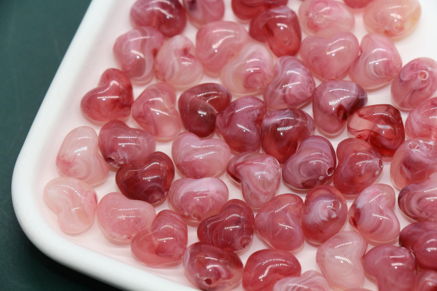 Marbled Plastic Heart Beads, 12mm Acrylic Heart Beads for Jewelry Making, Bracelets, Necklaces, DIY Crafts, Romantic Gift Supplies