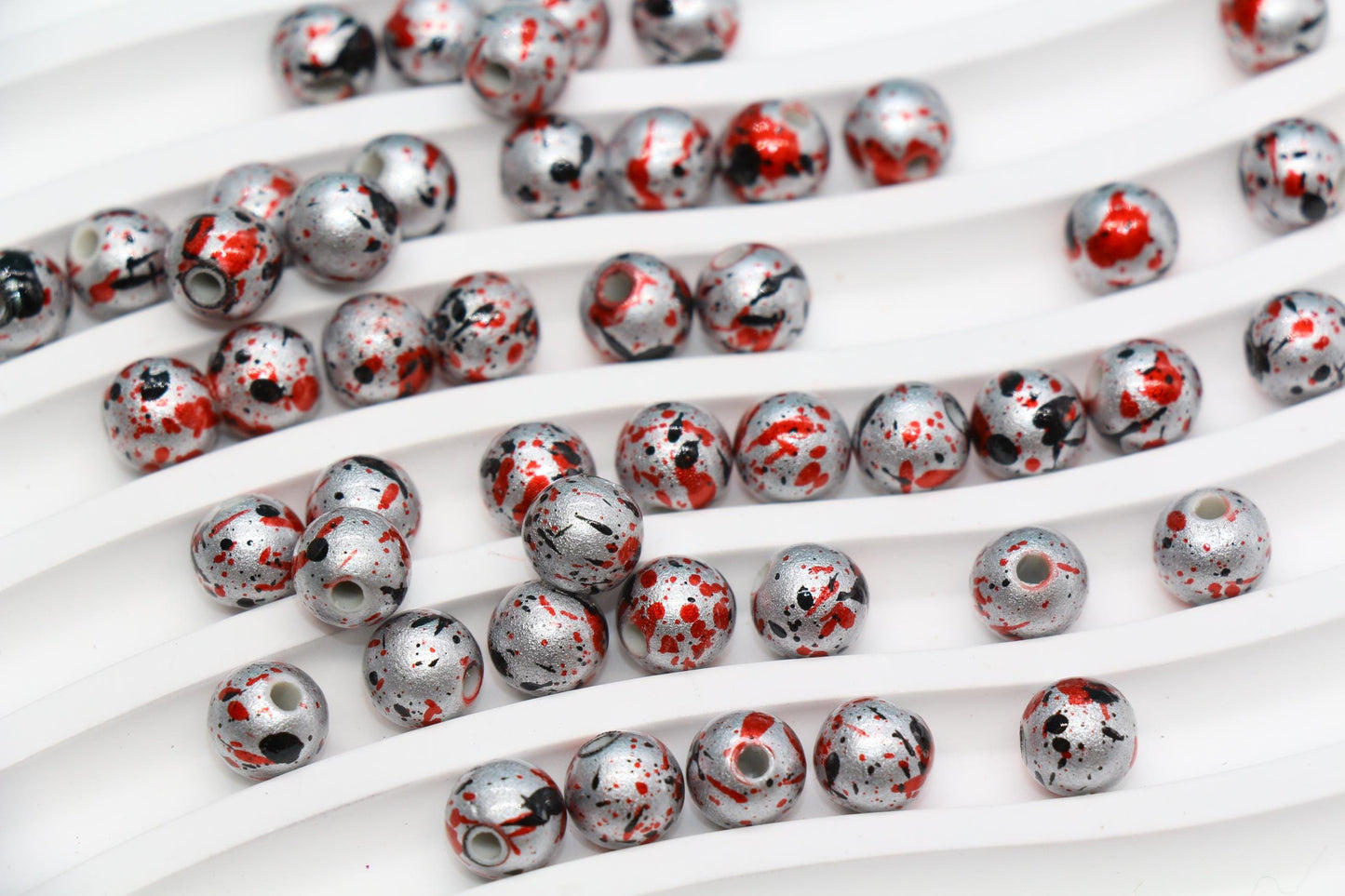 8mm Splatter Painted Acrylic Beads, Round Glossy Beads with Gold and Black Speckle for Jewelry Making, DIY Crafts
