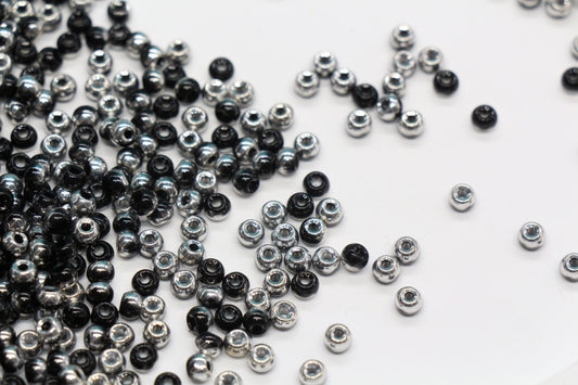 4mm black and silver ombre glass seed beads with shiny round finish for bracelets, earrings, necklaces, and DIY jewelry making.