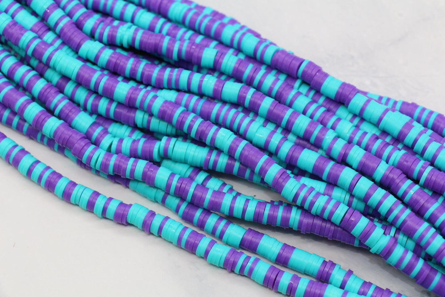 6mm turquoise& purple heishi beads strand close up for bracelet making