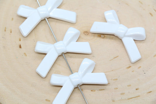White Bow Beads, Ribbon Bow Beads Jewelry Beads #444