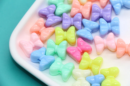 Pastel Bow Beads, Butterfly Bow Shape Plastic Beads #1628