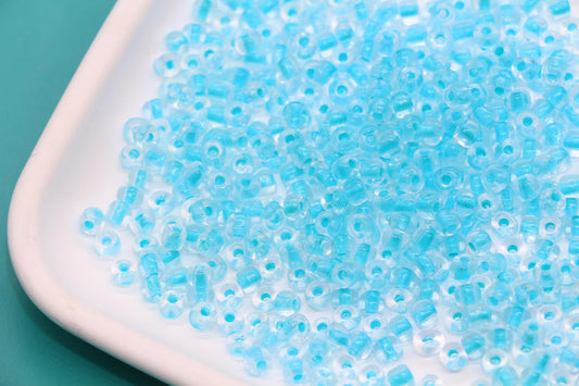 4mm Glow in the dark Glass Beads, Transparent Blue Lined Beads #2300