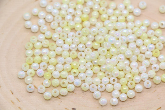 4mm Yellow Opal Ombre Beads, Iridescent Plastic Mermaid Beads #3427