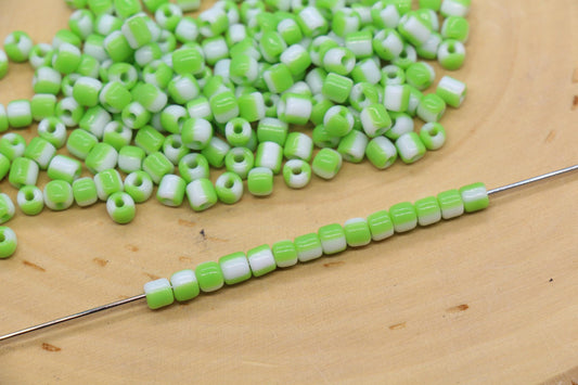 4mm Green & White Stripe Glass Beads, Glass Spacer Beads for Jewelry Making #3737